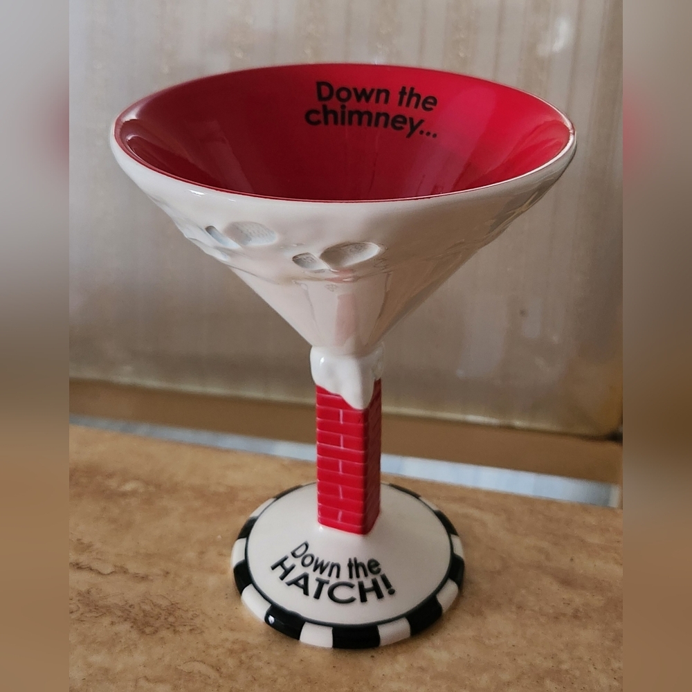 Santa Down The Chimney Holiday Martini Glass